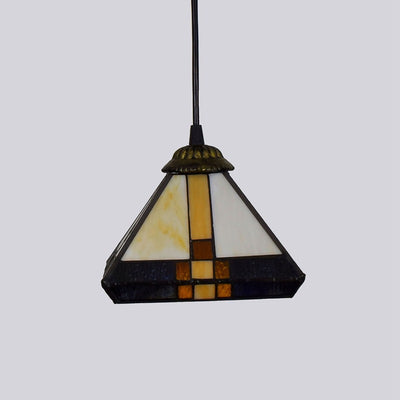 Traditional Tiffany Glass Iron Square 1-Light Pendant Light For Dining Room