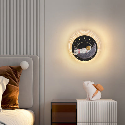 Zeitgenössische kreative Sternenhimmel Mond Harz Astronaut Runde LED Wandleuchte Lampe für Wohnzimmer 