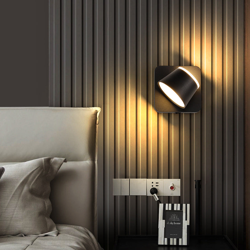 Applique murale LED en fer aluminium PS pour chambre à coucher, lampe moderne minimaliste, base carrée, table ronde 