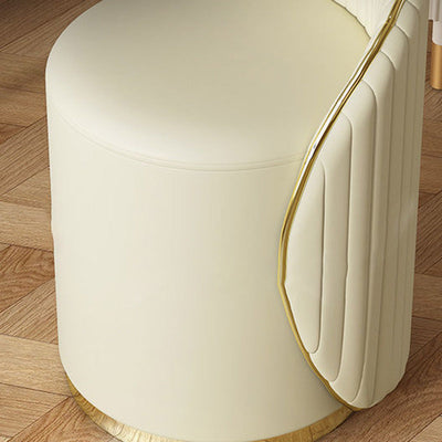 Taburete de tocador de hierro cilíndrico minimalista moderno con respaldo de cuero para dormitorio 