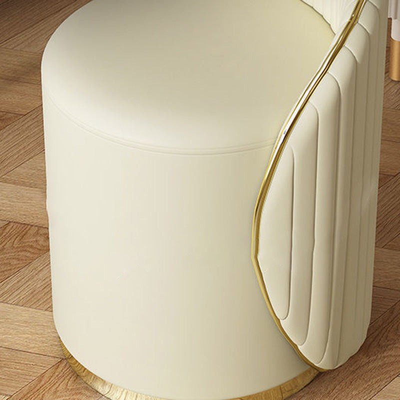 Taburete de tocador de hierro cilíndrico minimalista moderno con respaldo de cuero para dormitorio 