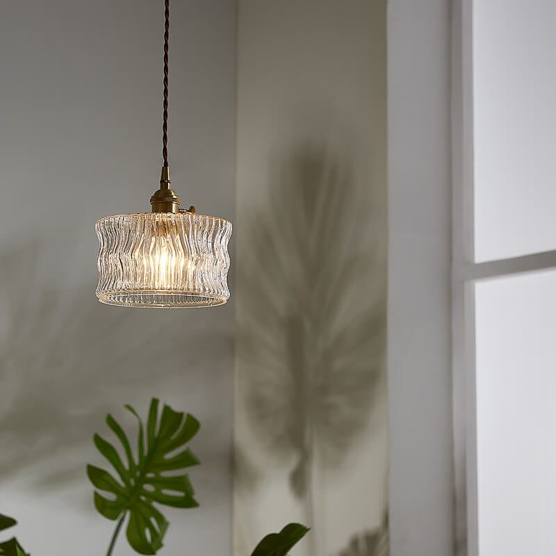 Moderne minimalistische Laterne geschnitztes Glas Kupfer 1-Licht Pendelleuchte 