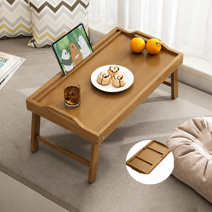 Traditional Japanese Bamboo Foldable Rectangular Side Table 1 Tier For Living Room
