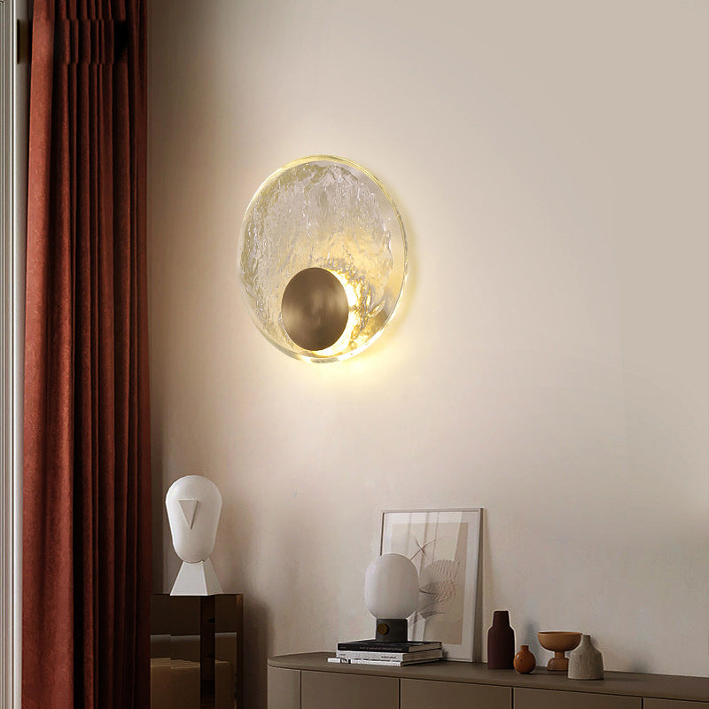 مصباح حائط كريستال LED دائري بتصميم تموج الماء من النحاس الكامل الفاخر المعاصر لغرفة النوم 