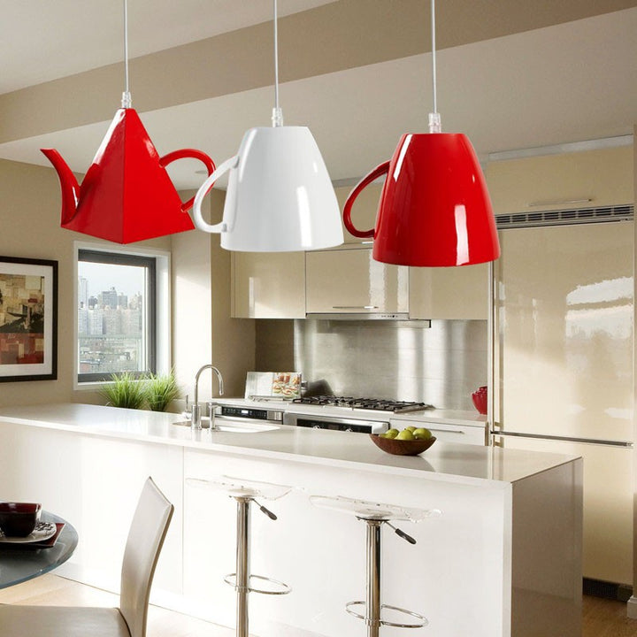 Lámpara Colgante de Resina con 1 Luz en Forma de Taza de Té y Tetera Creativa Contemporánea para Sala de Estar 