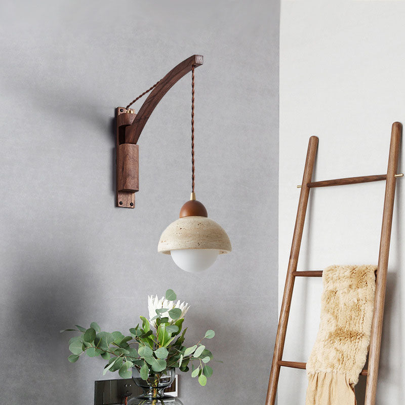 Applique murale en bois massif japonais Wabi-Sabi avec verre et corne à 1 lumière 