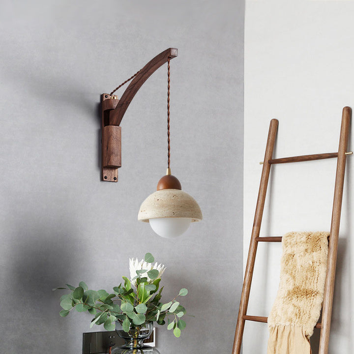 Applique murale en bois massif japonais Wabi-Sabi avec verre et corne à 1 lumière 