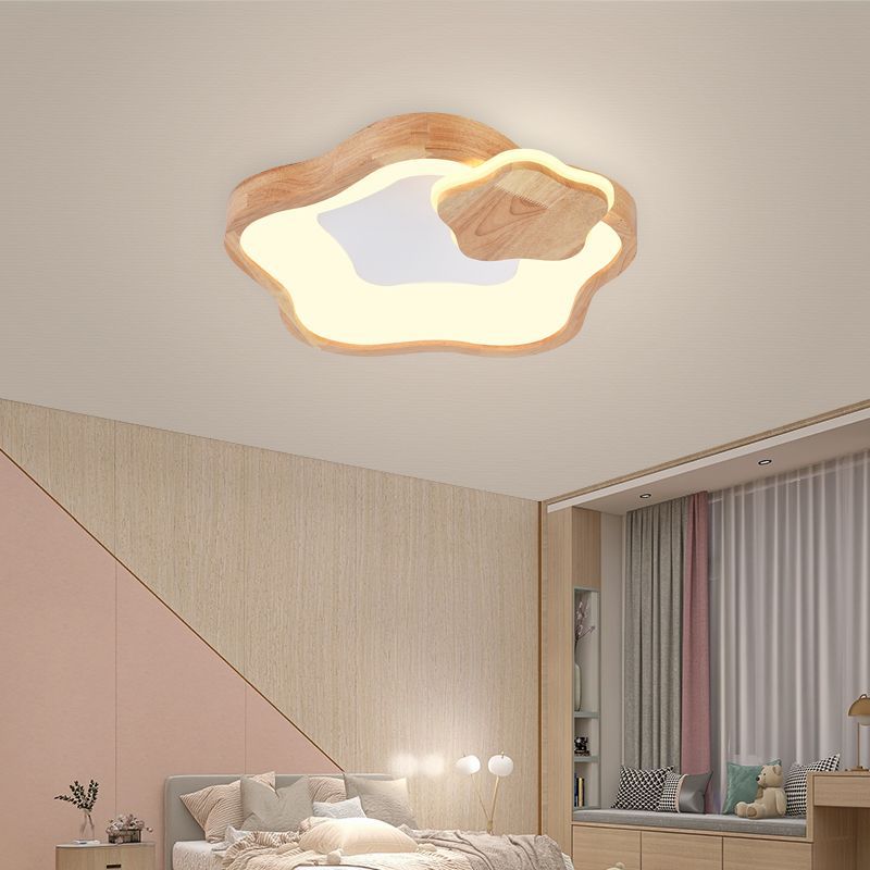 ضوء سقف LED أكريليك بتصميم نجمة خماسية حديثة بلمسة خشبية لغرفة النوم 