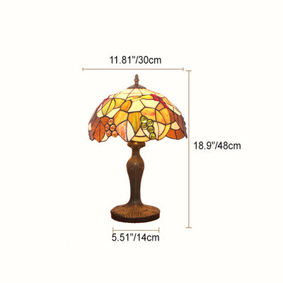 Traditional Tiffany Umbrella Grape Zinc Alloy Stained Glass 1-Light Table Lamp For Bedroom
