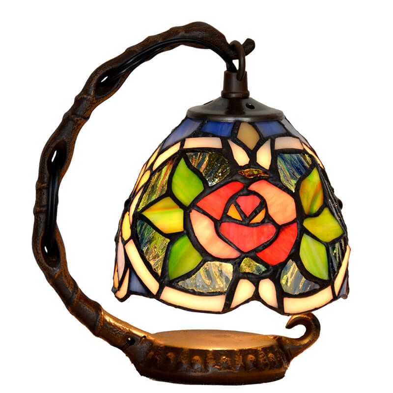 Tiffany Vintage Flower Cone Stained Glass 1-Light Table Lamp
