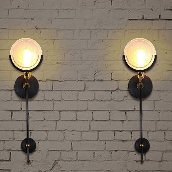 Contemporary Industrial Iron Glass Round Disc 1-Light Wall Sconce Lamp For Dining Room