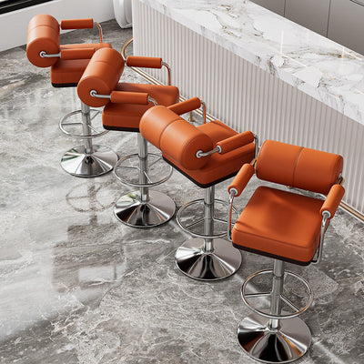 Tabouret de bar cylindrique carré en alliage d'aluminium éponge en cuir minimaliste moderne avec dossier et accoudoir pour cuisine 