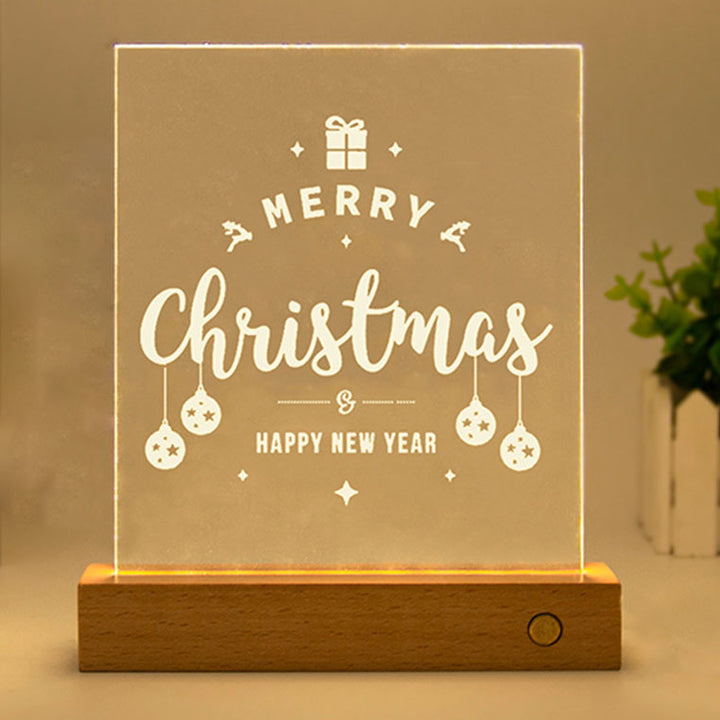 Moderne Weihnachtsrechteckige Acrylplatte Massivholz USB LED Tischlampe 