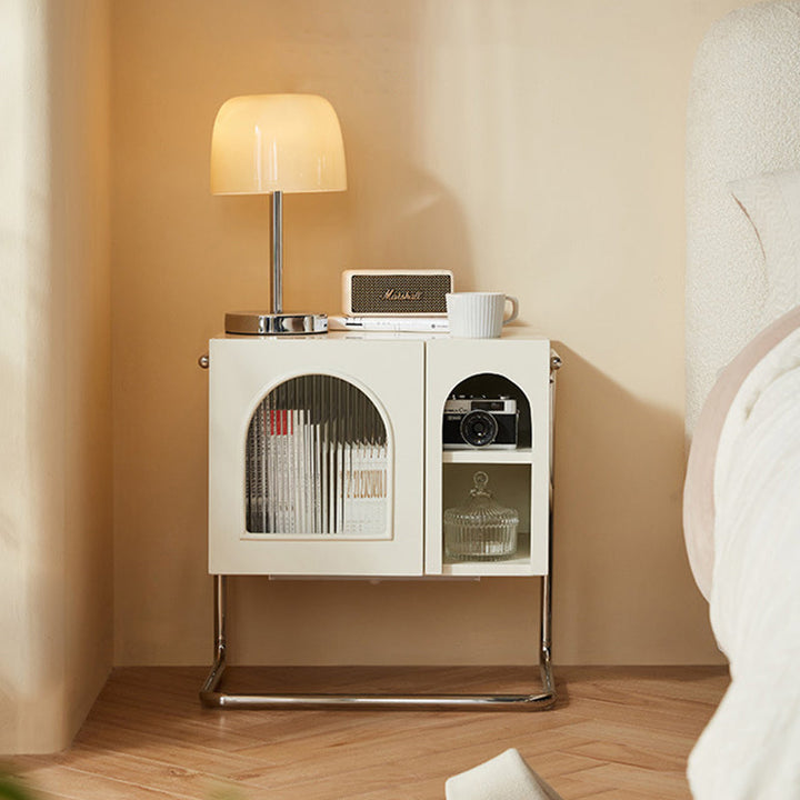 Modern Minimalist Rectangular Glass MDF Iron Nightstand 3-Cabinet For Bedroom