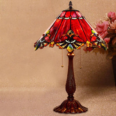 Tiffany Vintage Mediterranean Stained Glass Tapered 2-Light Table Lamp