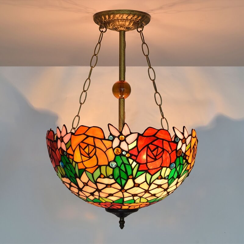 Tiffany Creative Stained Glass Rose 3-Light Pendant Light