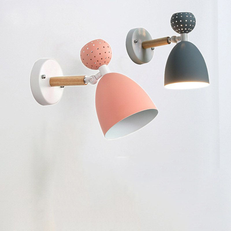 Zeitgenössische skandinavische Macaron Holz Eisen Runde 1-Licht Wandleuchte Lampe für Wohnzimmer 