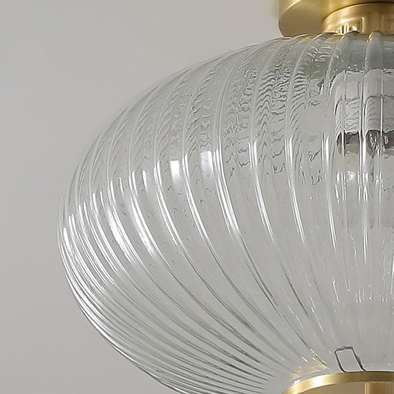 Traditionelle chinesische Laterne, sphärisches Kupferglas, 1-flammig, halbbündige Deckenleuchte für Schlafzimmer 