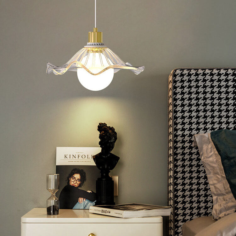Modern Minimalist Glass Flower Design Iron 1-Light Pendant Light For Living Room