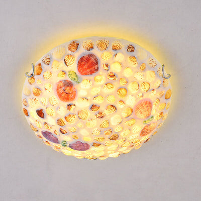 Mediterranean Pastoral Colorful Shell Dome 2/3/4-Light Flush Mount Ceiling Light