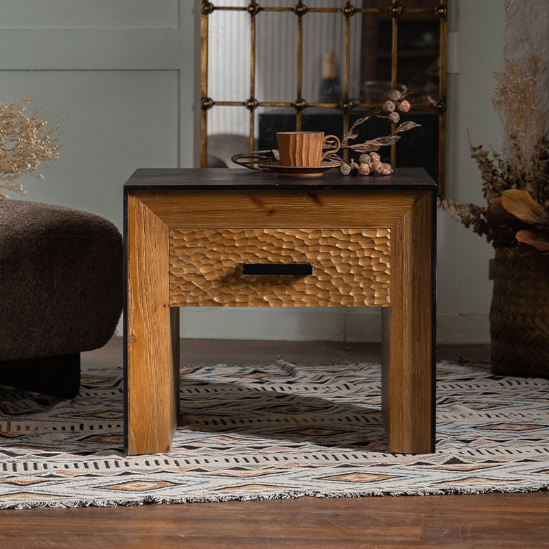 Traditional Vintage Square Frame Fir Wood MDF Veneer Side Table 1-Shelf For Living Room