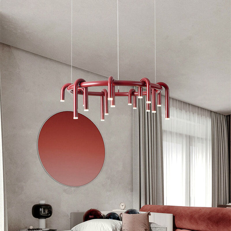 Combinaison de lignes géométriques en fer moderne du milieu du siècle, lustre LED pour salon 