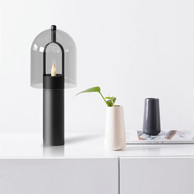 Contemporary Scandinavian Glass Cylinder Glass Black Column Base LED Table Lamp For Living Room