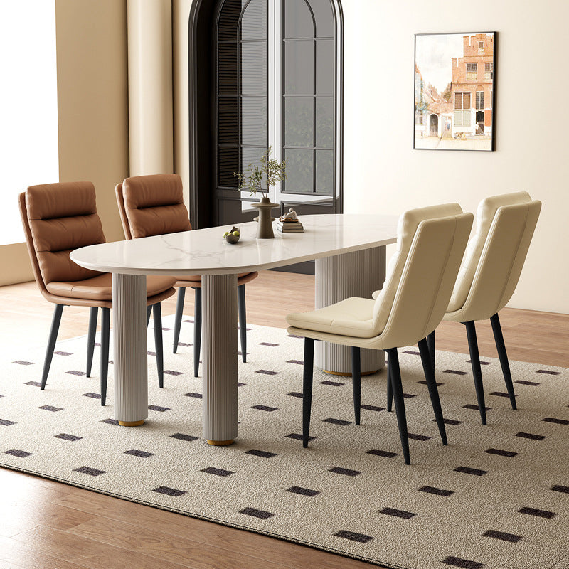 Modern Minimalist Rectangular Microfiber Leather Carbon Steel Dining Chair Backrest Armless For Dining Room