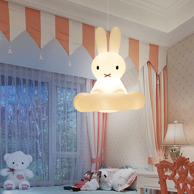 Childlike Cartoon Resin Cloud Rabbit Decor LED Pendant Light