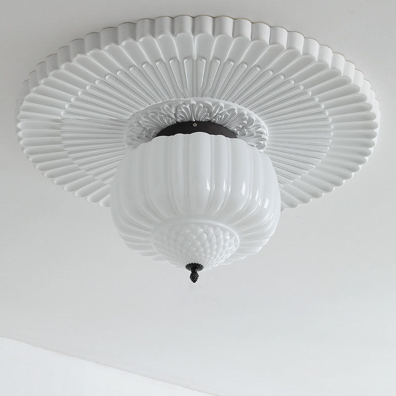 Moderne Art Deco Eisen Kürbis Glas Schirm 3-Licht Deckenleuchte für Wohnzimmer 
