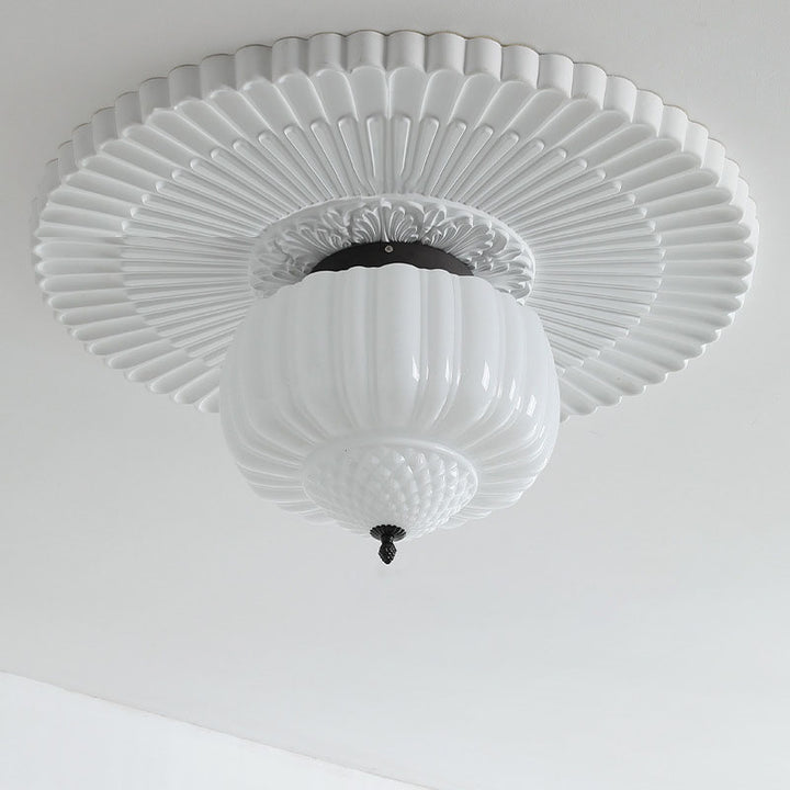 Moderne Art Deco Eisen Kürbis Glas Schirm 3-Licht Deckenleuchte für Wohnzimmer 