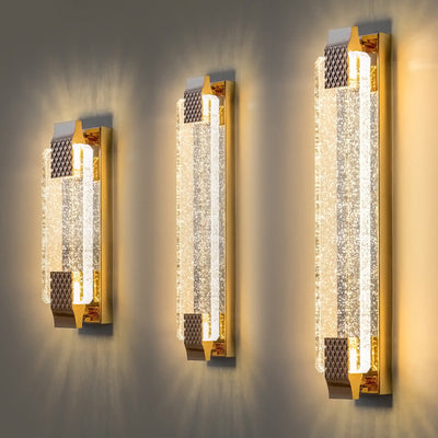 مصباح حائط LED من الفولاذ المقاوم للصدأ بظل كريستالي مستطيل مبهر مع نسيج فقاعي للغرفة المعيشية 