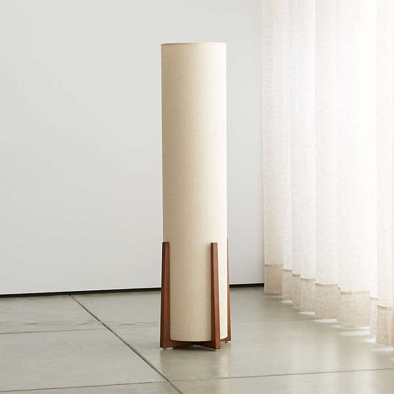Lámpara de pie de cilindro de madera japonesa tradicional de 1 luz para sala de estar 