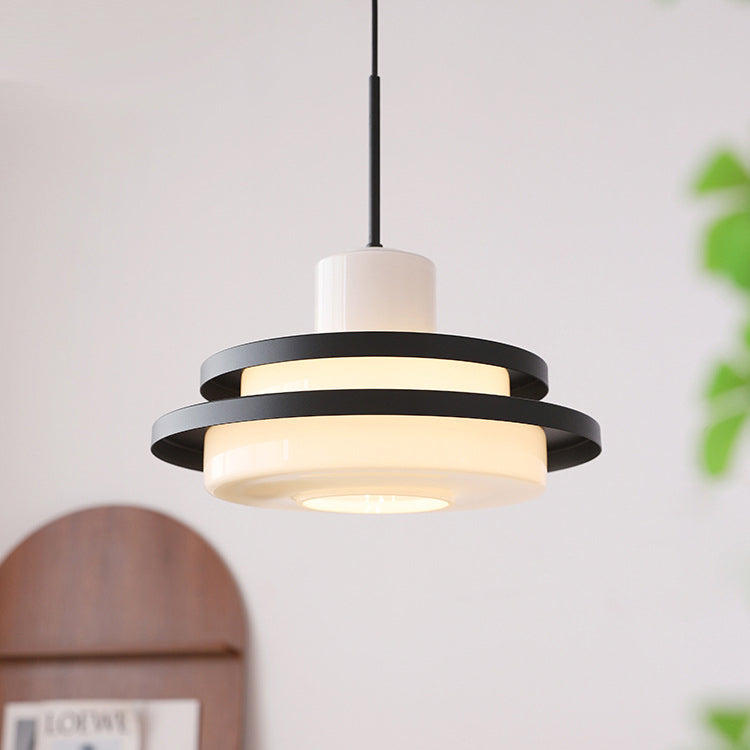 Traditional Vintage Round Cylinder Glass Iron 1-Light Pendant Light For Living Room