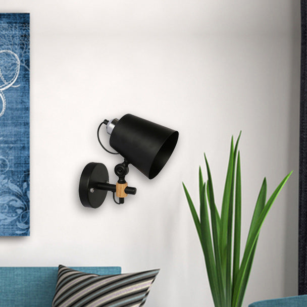 Lámpara de Aplique de Pared de 1 Luz con Pantalla de Hierro de Macaron Escandinavo Contemporáneo de Madera para Dormitorio 