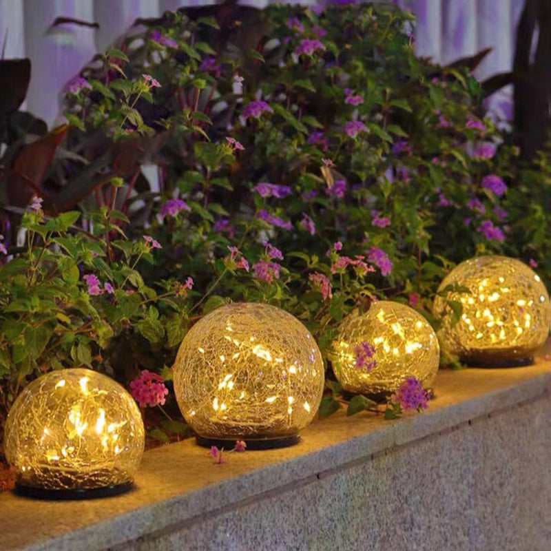Moderne Art Deco Wasserdichte Solar Kunststoff Kupferdraht Glas Ball LED Landschaft Beleuchtung Außen Licht Für Garten 