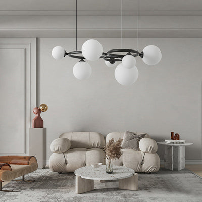 Lustre moléculaire moderne du milieu du siècle en cuivre avec cadre rond en verre Magic Bean 5/7/9 lumières pour salon 