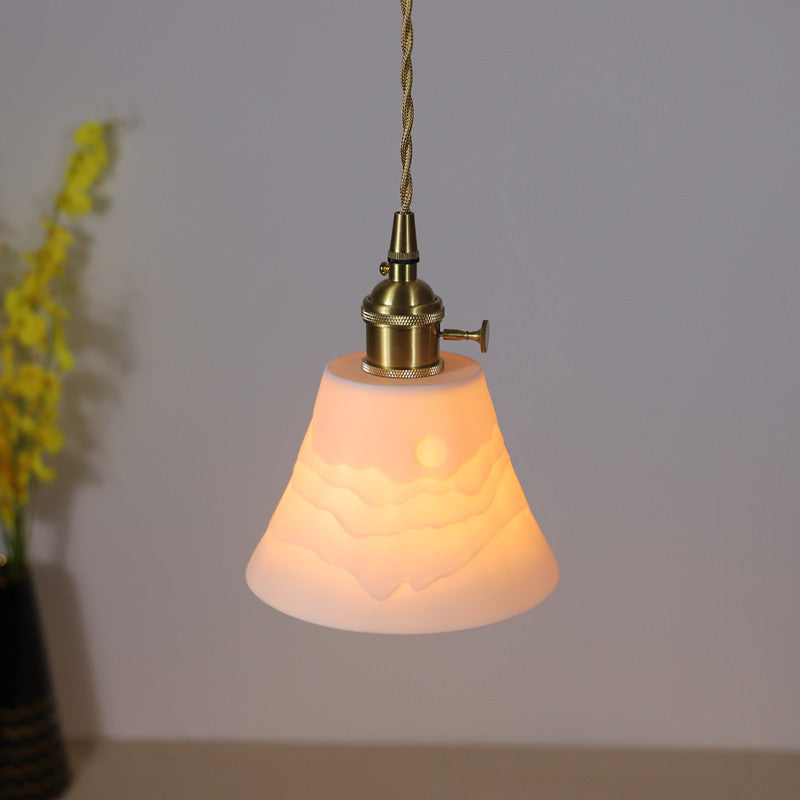 Moderne minimalistische runde Zylinder Messing Keramik 1-Licht Pendelleuchte für Wohnzimmer 