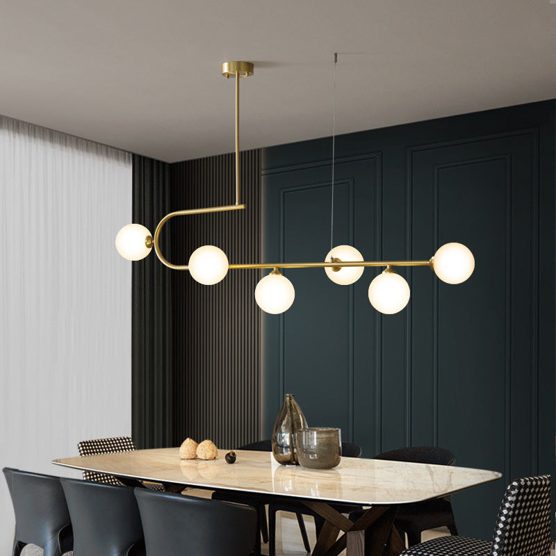 Zeitgenössischer Luxus-Kronleuchter mit rundem Kupferrahmen und Glasschirm, 4/6 Lichter, Inselleuchte für Esszimmer 