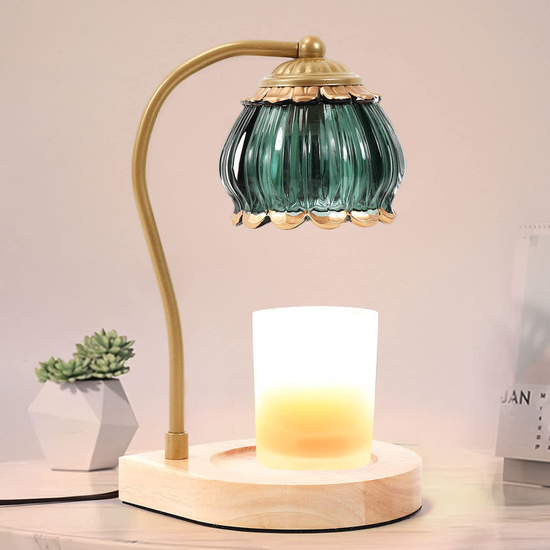 Zeitgenössische skandinavische Blumen Holz Eisen Glas 1-Licht Aromatherapie Wachs Schmelzen Tischlampe für Schlafzimmer 