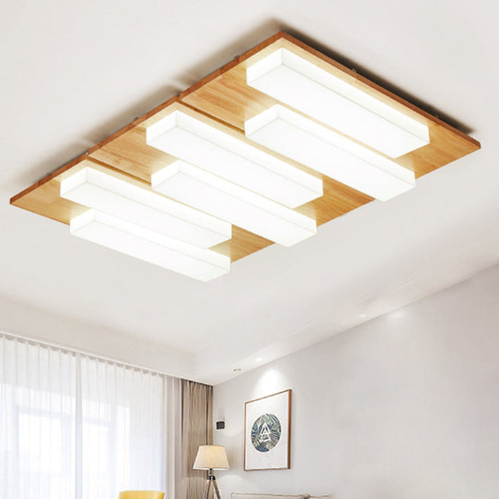 Plafonnier LED en bois avec combinaison de blocs rectangulaires acryliques japonais traditionnels pour chambre à coucher 