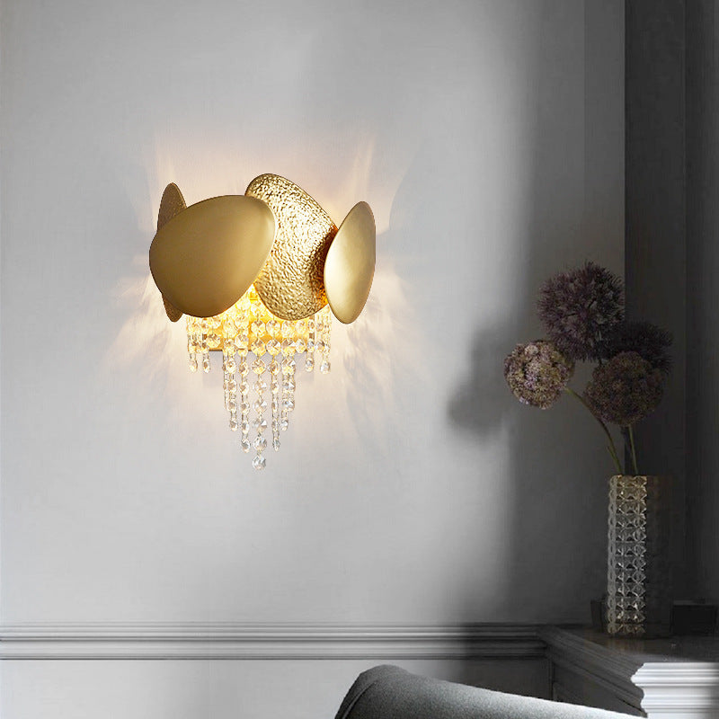 Applique murale contemporaine de luxe en cristal de fer à deux lumières de forme ovale irrégulière pour salon 