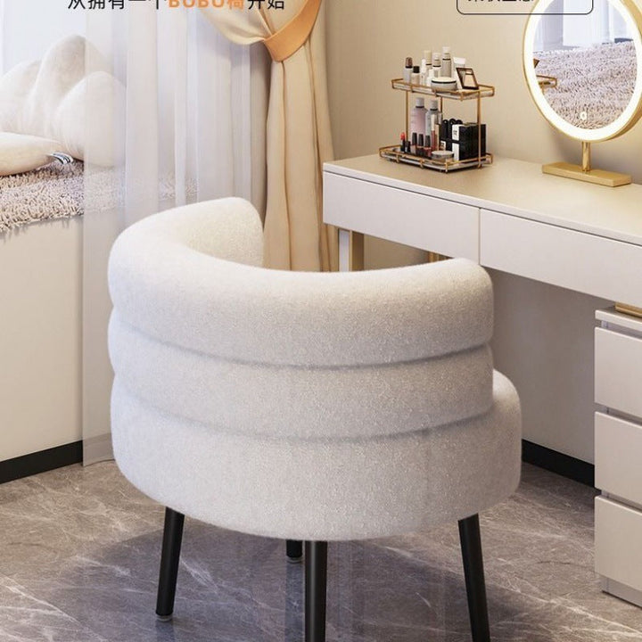 Modern Minimalist Oval Sherpa Fabric Carbon Steel Vanity Stool Backrest For Bedroom