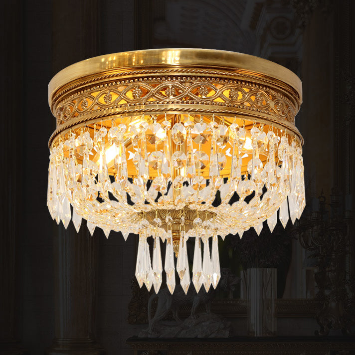 Plafonnier traditionnel rond en cuivre avec cristal 4/6 lumières pour chambre à coucher 