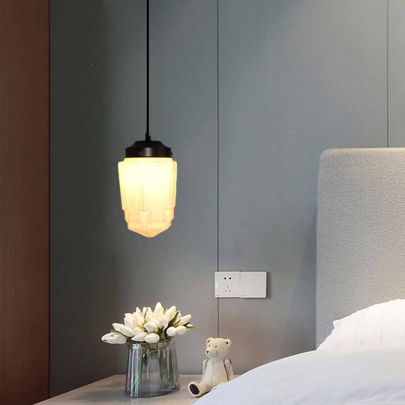 Traditional European White Hardware Glass Geometric Jar 1-Light Pendant Light For Living Room