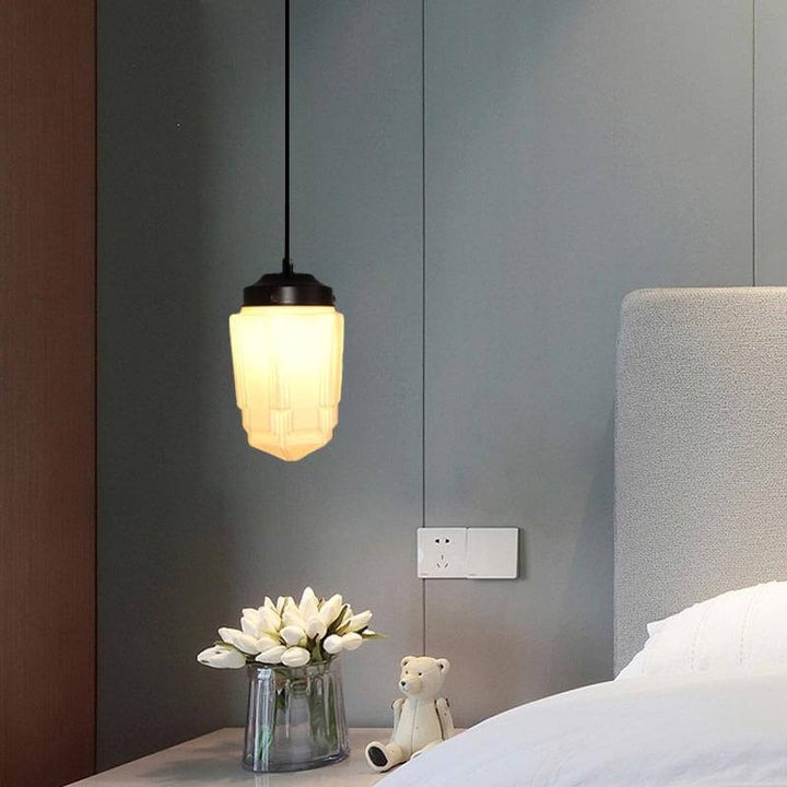 Traditional European White Hardware Glass Geometric Jar 1-Light Pendant Light For Living Room