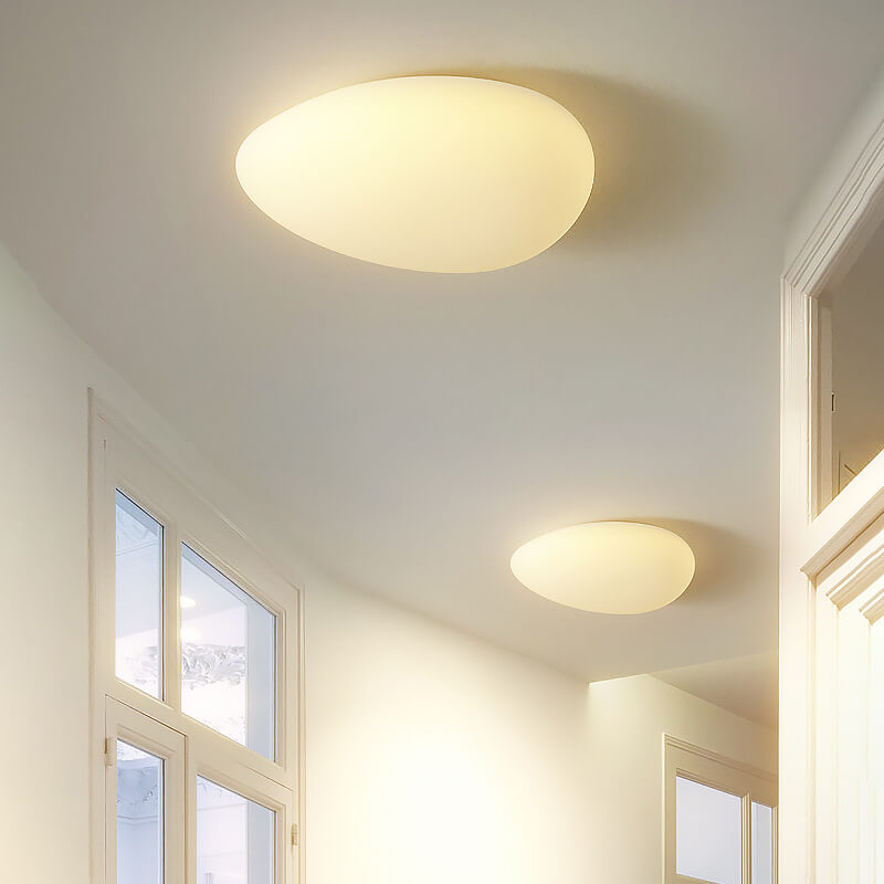 Nordic Minimalist Cobblestone PE Lampshade LED Flush Mount Ceiling Light