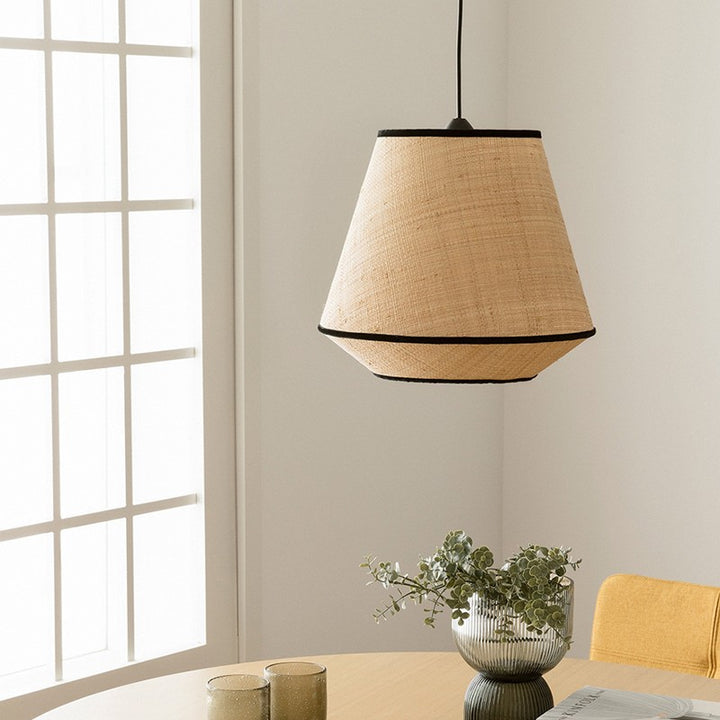 Suspension lumineuse à 1 lumière en tissu de fer trapézoïdal conique cylindrique japonais traditionnel pour salle à manger 