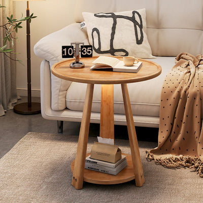 Table basse ronde en bois nordique contemporaine à 2 niveaux pour salon 