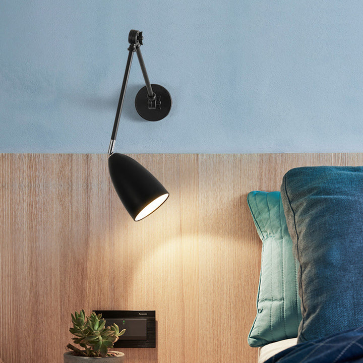 Contemporary Industrial Retractable Swivel Rocker Arm Iron 1-Light Wall Sconce Lamp For Bedroom